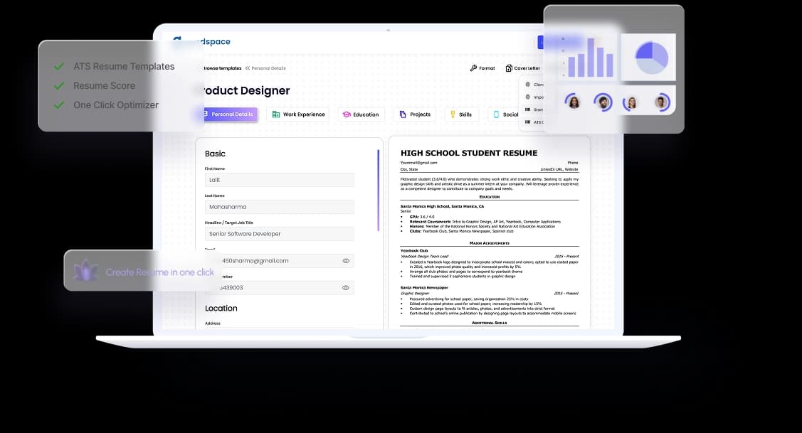 GoodSpace CV maker showing an ATS-friendly CV template with AI section suggestions