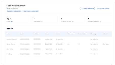 AI Interviewer dashboard view 1