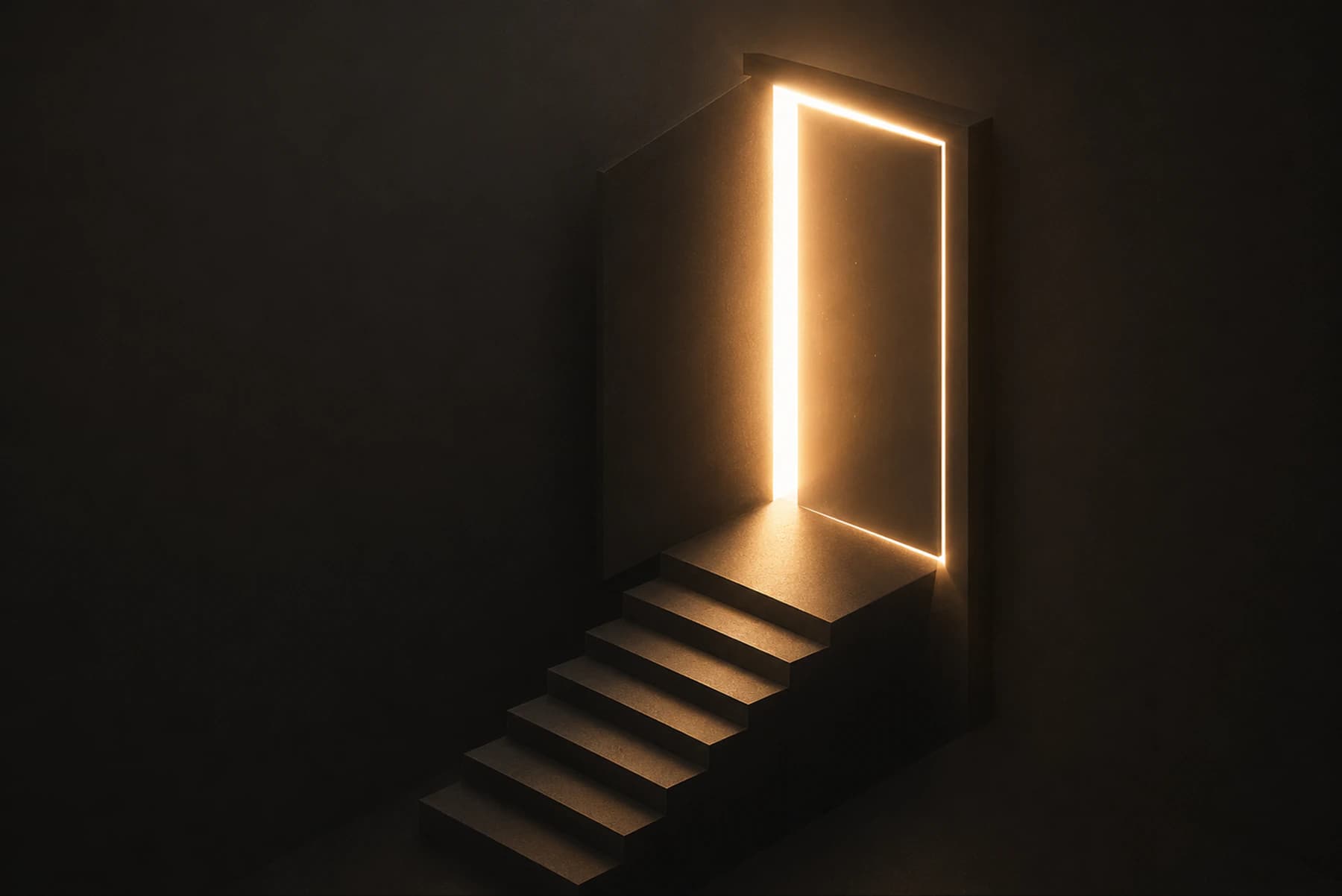 a doorway opening with warm light spilling onto steps