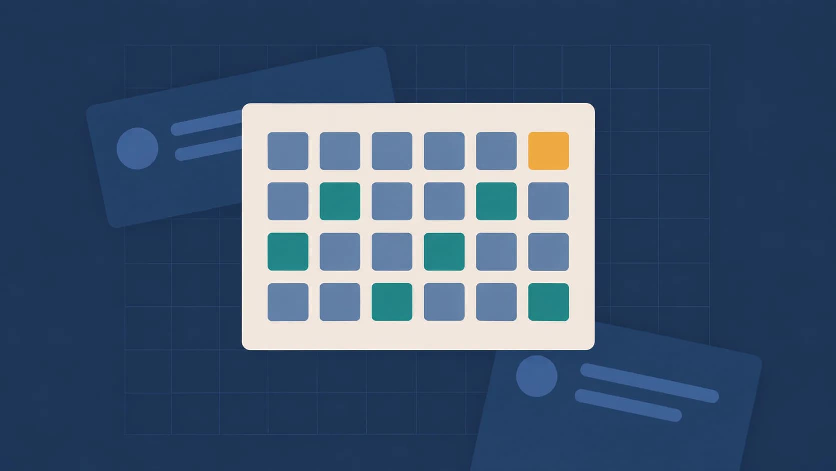 Geometric illustration of a dense grid of squares with several highlighted, representing bulk hiring.