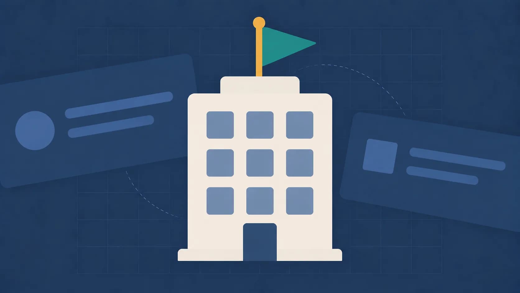 Geometric illustration of a building with a flag on its roofline, representing employer branding.