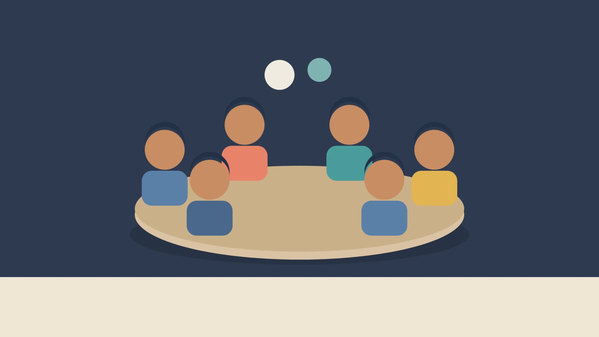 A group of young professionals seated around a table in an active group discussion during a hiring round.