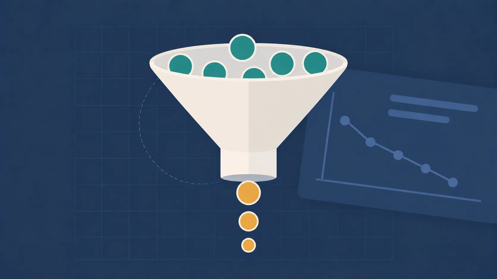 Geometric illustration of a funnel with points falling below its base, representing attrition rate.