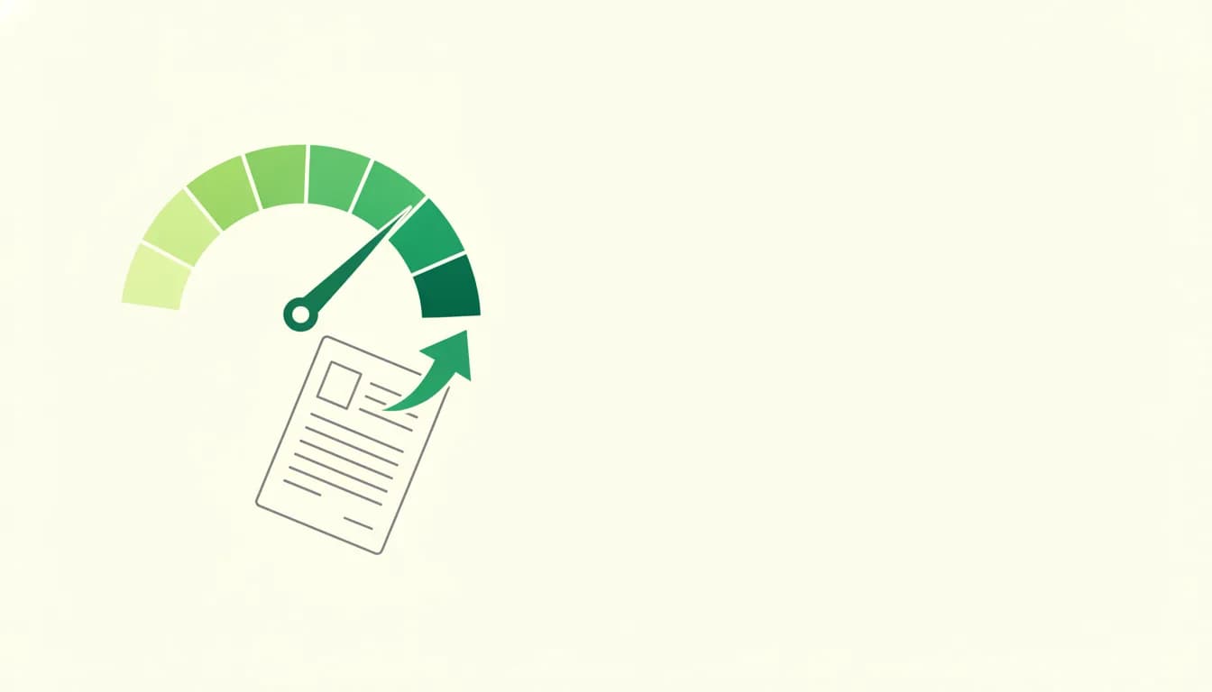 Illustration of a green gauge with its needle in the high zone and an arrow rising from a resume below