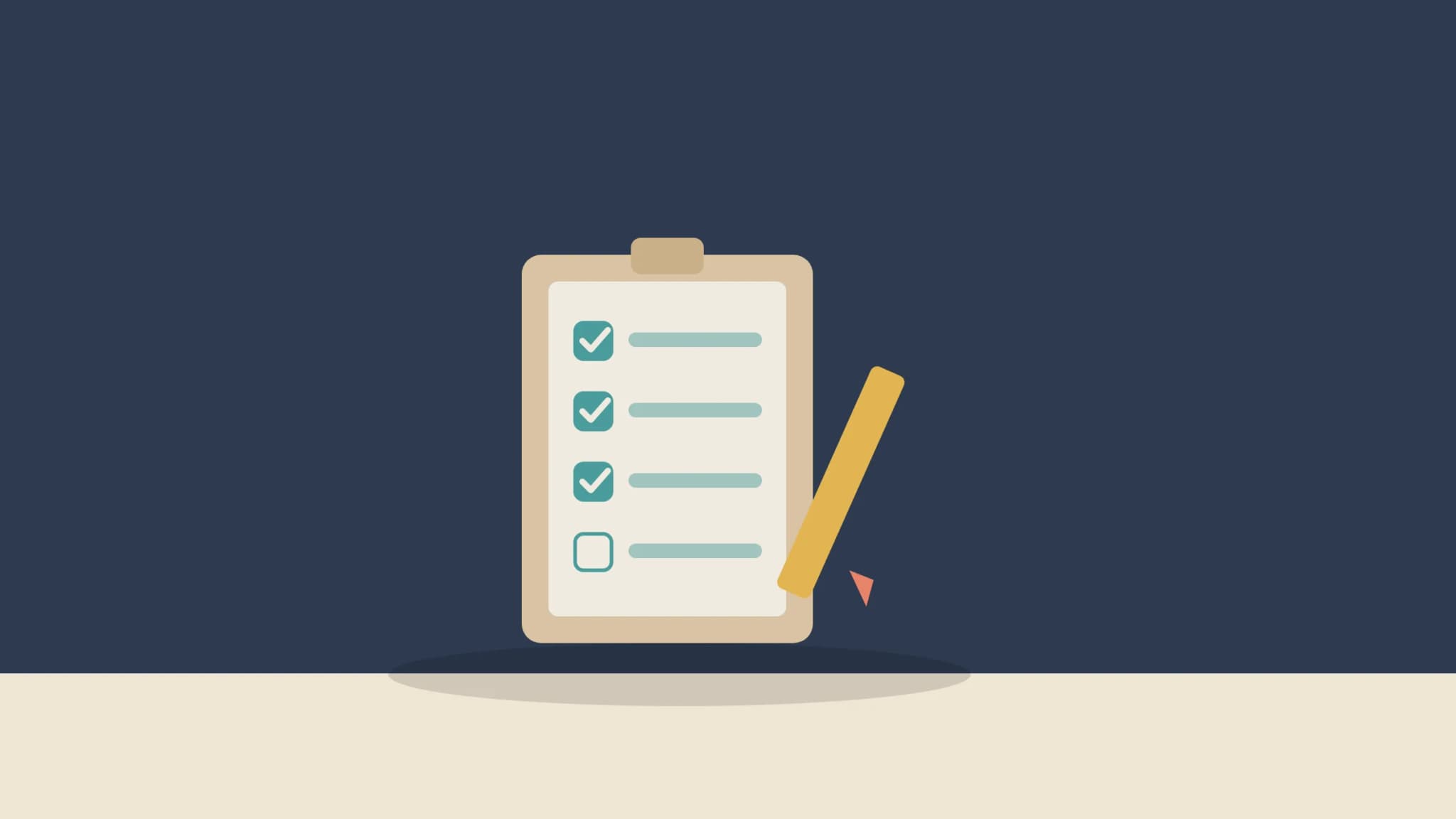 A checklist on a desk beside a laptop, notepad, printed resume, and a glass of water, ready for an interview.