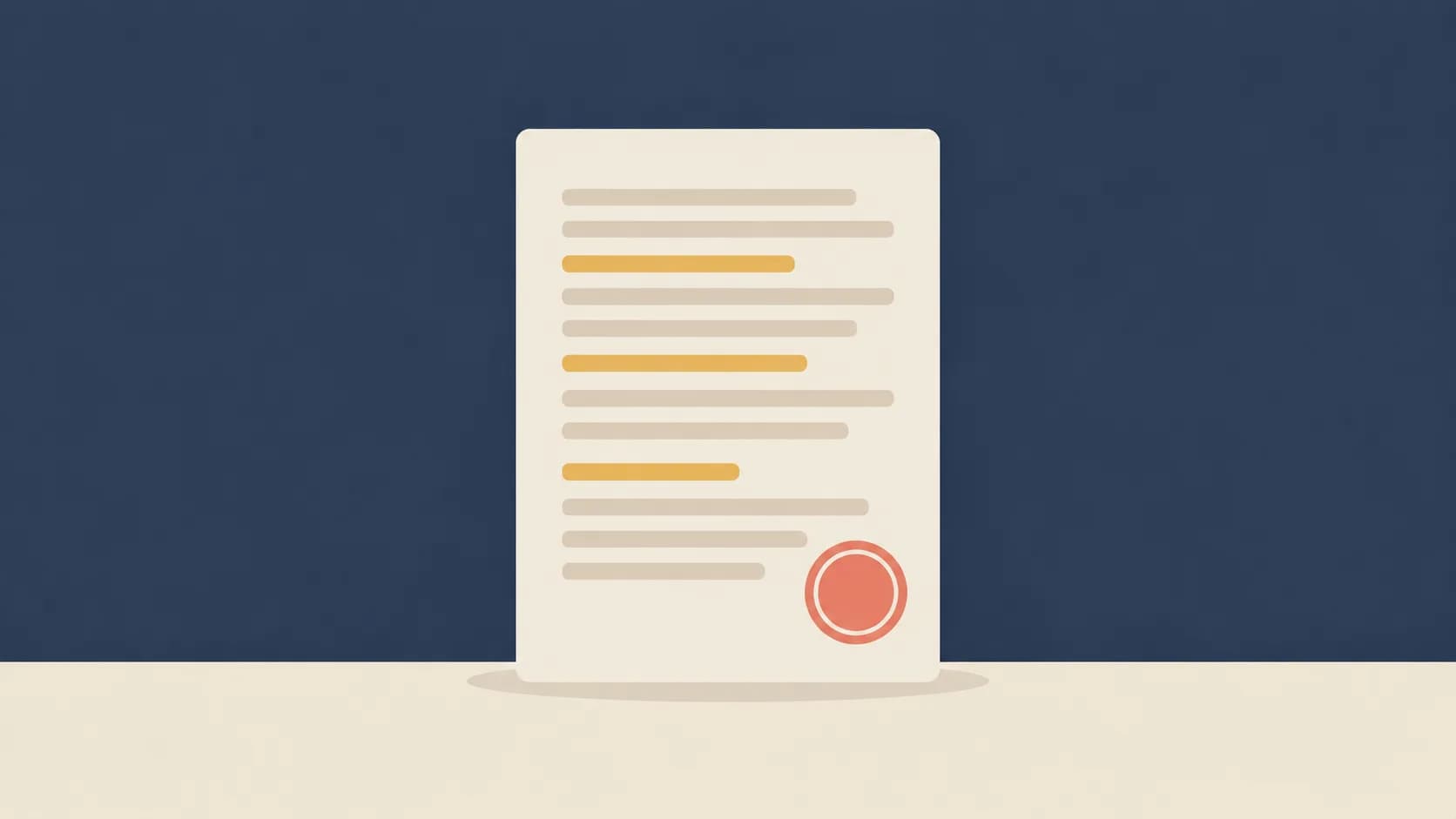 Flat illustration of a resume under a magnifier with flagged lines and a verification stamp, representing background checks catching resume claims.