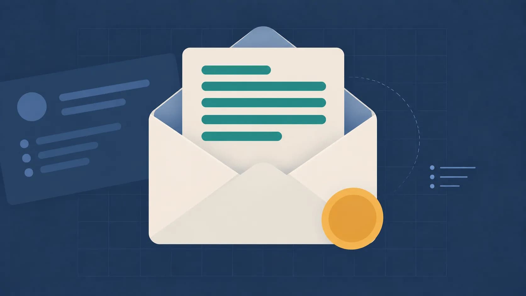 Geometric illustration of an open envelope with a seal mark, representing offer letter formats in India.