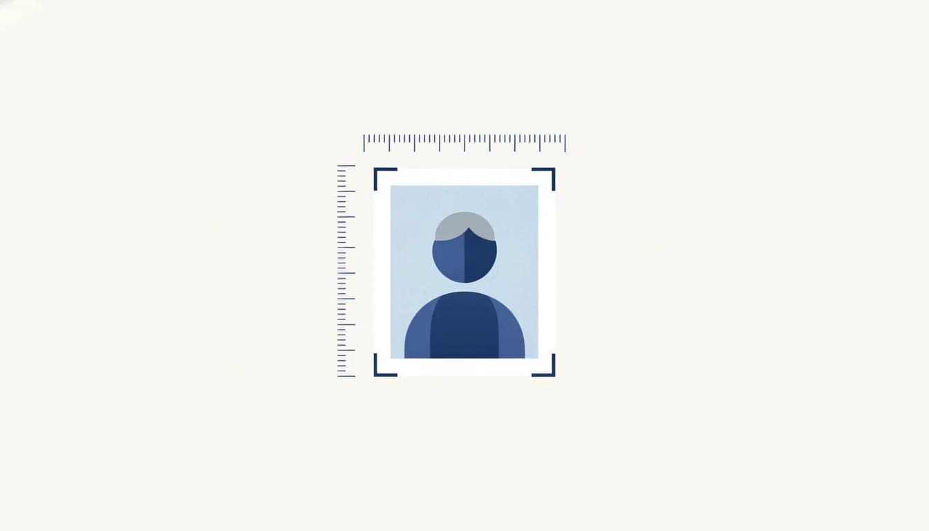 Illustration of a passport size portrait inside crop corners, with ruler scales running along the top and left edges