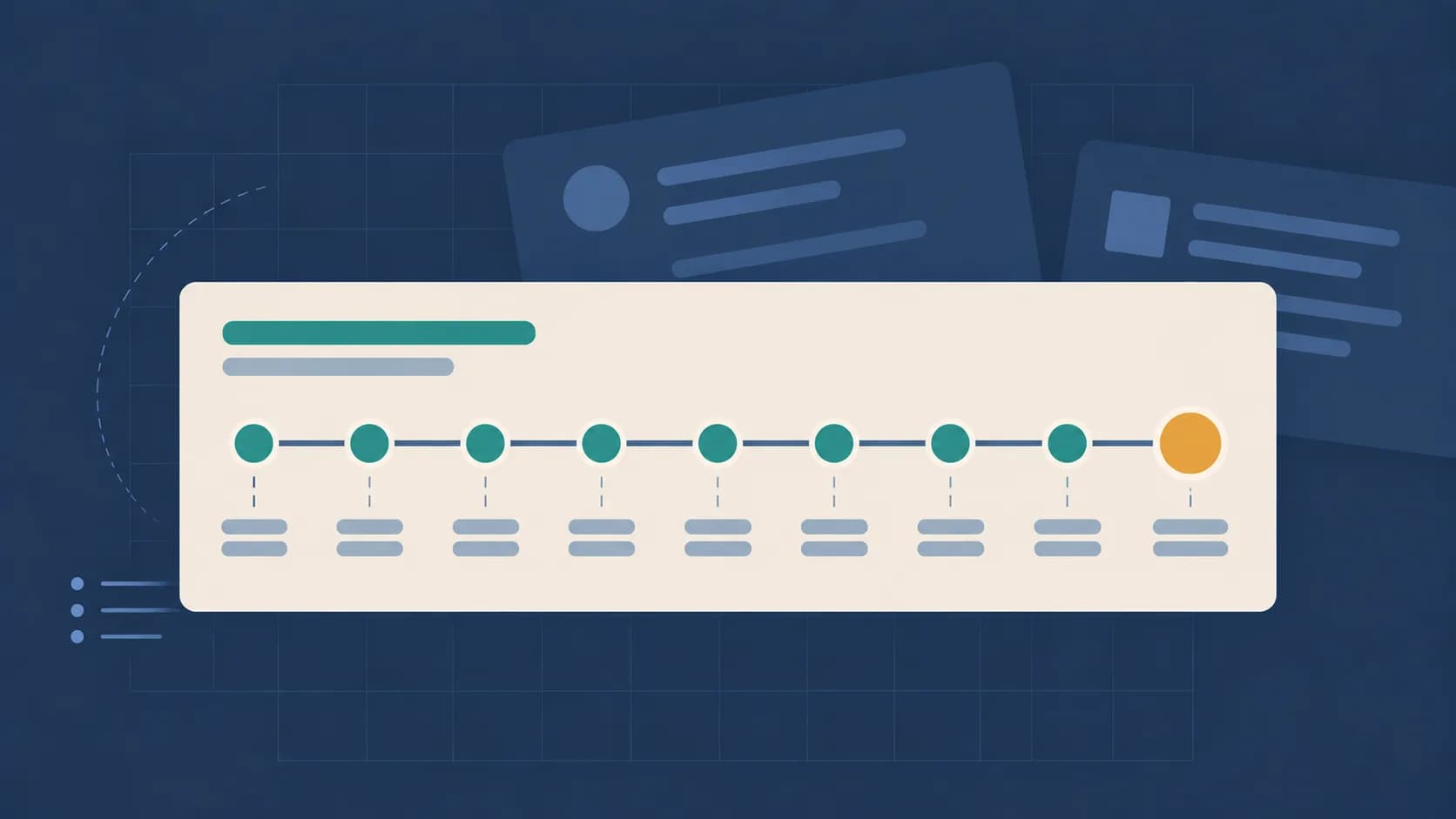 Geometric illustration of a timeline with nine stages, representing the recruitment and hiring process.