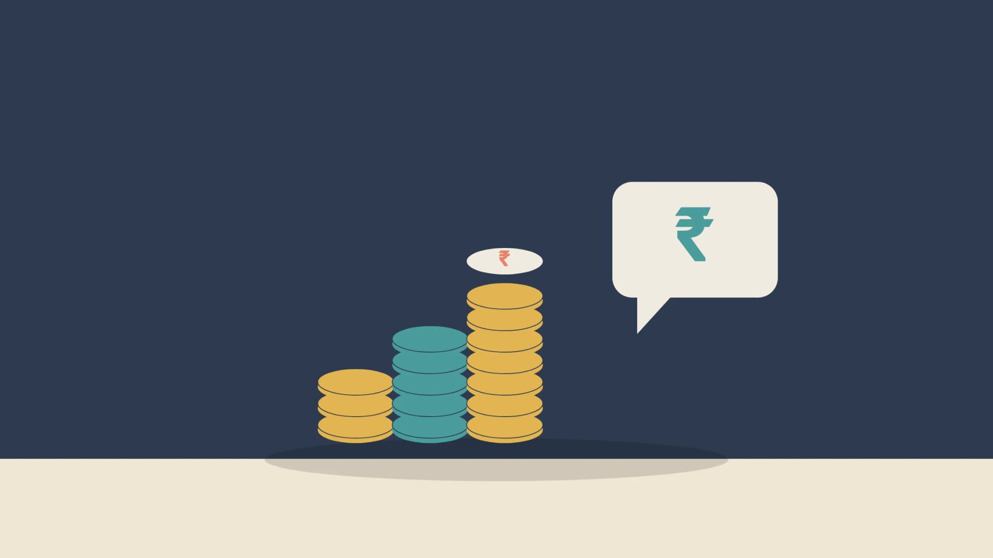 A candidate seated across a table from an interviewer, calmly answering a question while a rupee salary range floats above the desk.