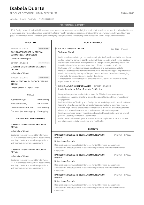 Compact resume template