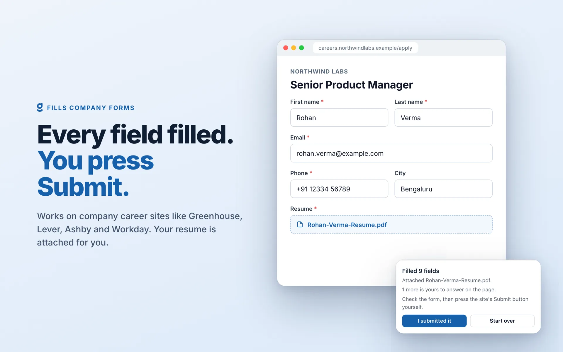 A company application form filled by Goodspace, with the Filled 9 fields card
